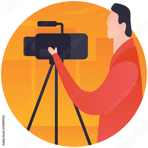 
Male reporter flat rounded icon 
