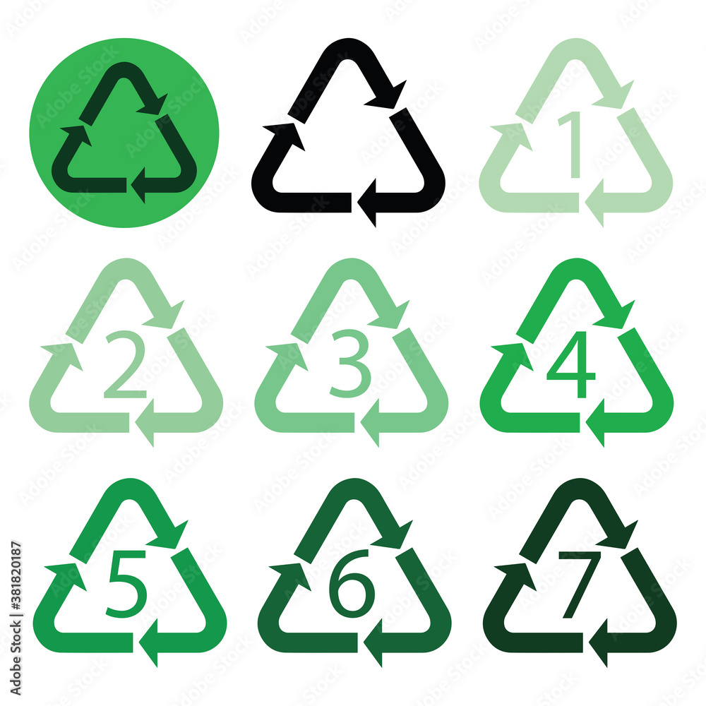 Icons of recyclable plastic. Recycling codes (marking) — signs indicating the material from which the item is made. Vector illustration for design and web. Icons of recyclable plastic. Recycling codes (marking) — signs indicating the material from which the item is made. Vector illustration for design and web.