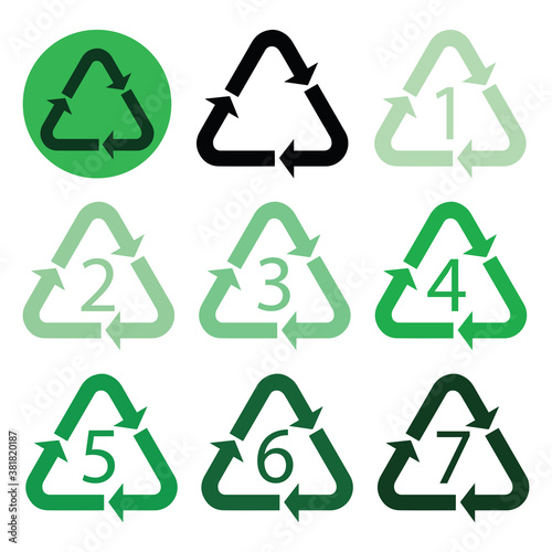 Icons of recyclable plastic. Recycling codes  marking      signs indicating the material from which the item is made. Vector illustration for design and web.