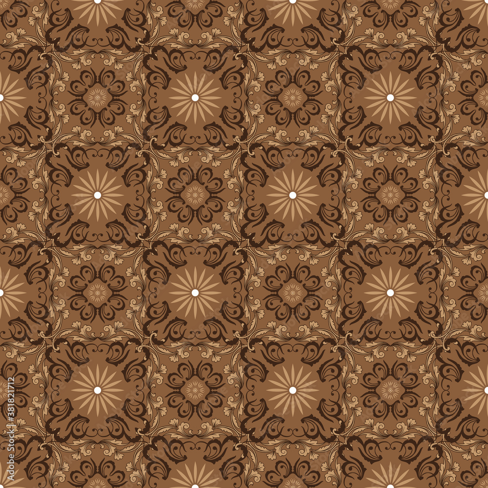Modern flower pattern with brown color design for typical of traditional Javanese batik.
