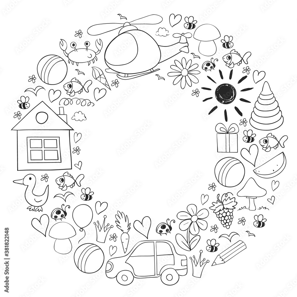 Vector kindergarten pattern with helicopter, house, toys, ship. Boys and girls online education. Vector kindergarten pattern with helicopter, house, toys, ship. Boys and girls online education.