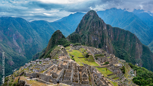 Overview of the lost inca city Machu Picchu in Peru.