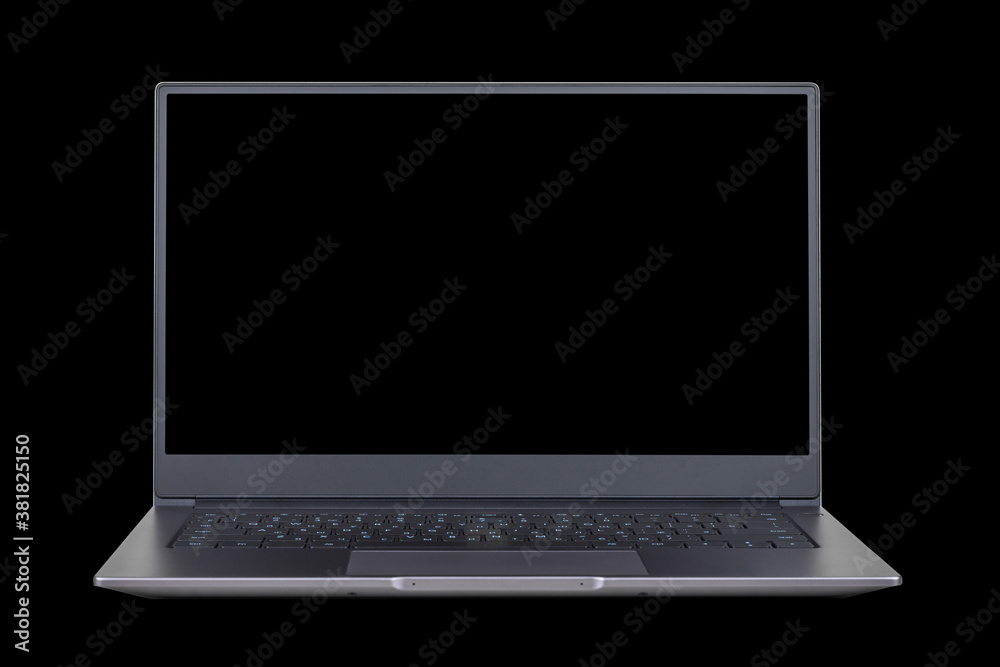 black mockup on laptop screen isolated on black background close up front view black mockup on laptop screen isolated on black background close up front view