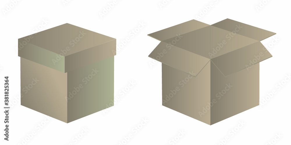 A set of cardboard box icons. Isolated on a white background. Vector images of cardboard packaging boxes. A set of cardboard box icons. Isolated on a white background. Vector images of cardboard packaging boxes.