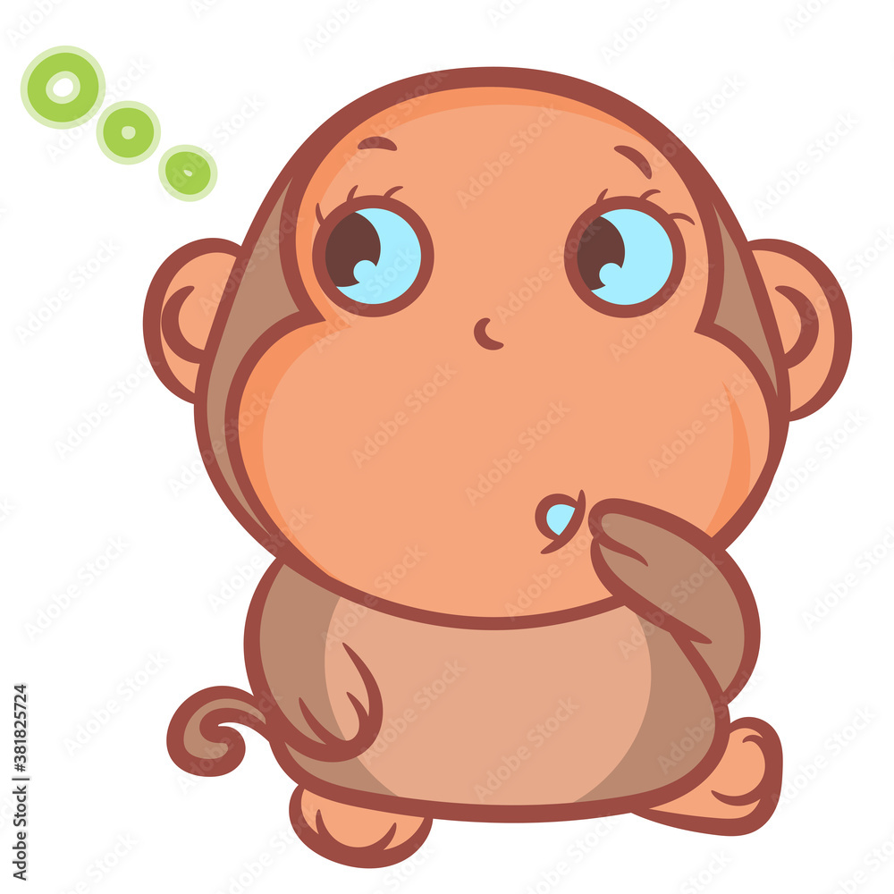Fototapeta premium Cute little brown monkey vector character on a white background