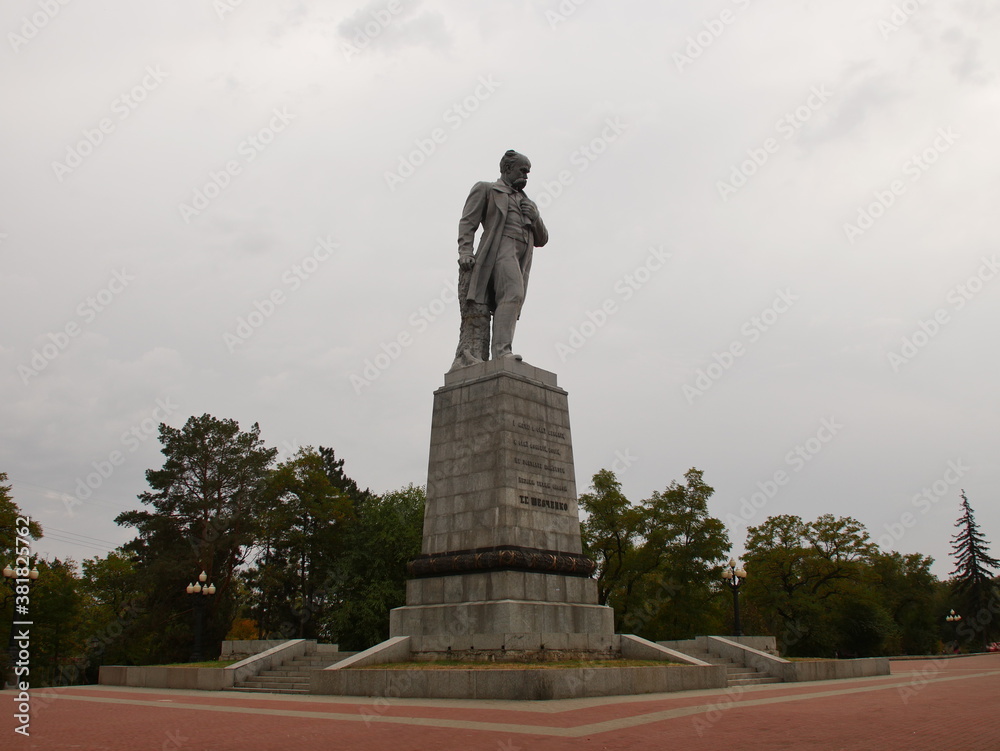 Dnipro, Ukraine - September 29, 2020: view on the monument of famous ukrainian poet Teras Shevchenko