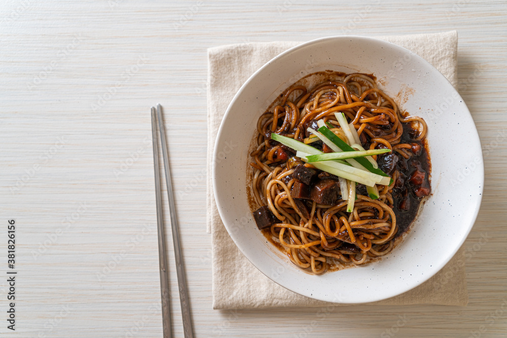 Jajangmyeon or JJajangmyeon is Korean Noodle with Black Sauce Jajangmyeon or JJajangmyeon is Korean Noodle with Black Sauce