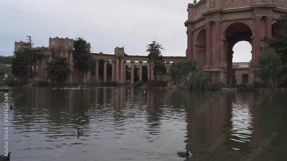 Slow Motion Ducks Swimming in Front of the Palace of Fine Arts in San Francisco California on an Overcast Day Slow Motion Ducks Swimming in Front of the Palace of Fine Arts in San Francisco California on an Overcast Day
