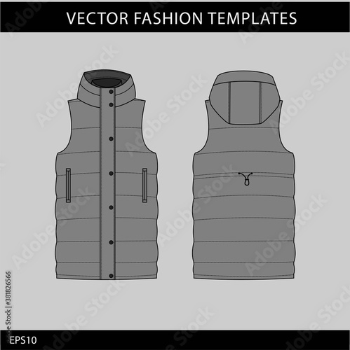 sleeveless jacket isolated.  vest fashion illustration. winter jacket front and back view