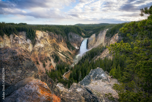 lower falls of the yellowstone national park at sunset  wyoming  usa