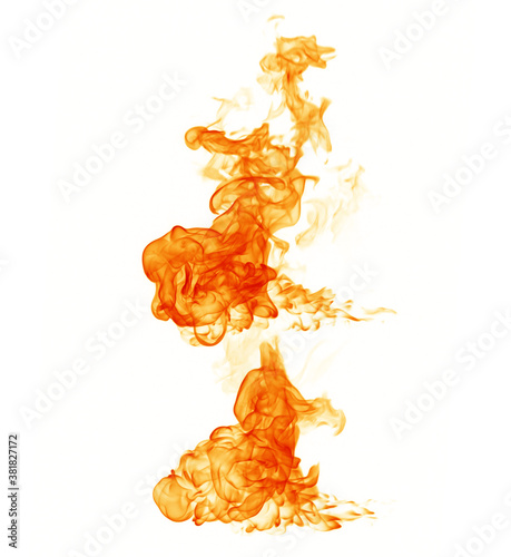 Fire burning flames on a white background.