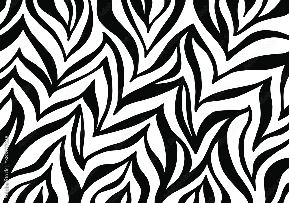 Zebra print, animal skin, tiger stripes, abstract pattern, line background. Amazing hand drawn vector illustration. Poster, banner. Black and white artwork, monochrome Zebra print, animal skin, tiger stripes, abstract pattern, line background. Amazing hand drawn vector illustration. Poster, banner. Black and white artwork, monochrome