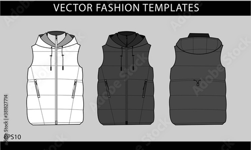 sleeveless jacket isolated.  vest fashion illustration. winter jacket front and back view