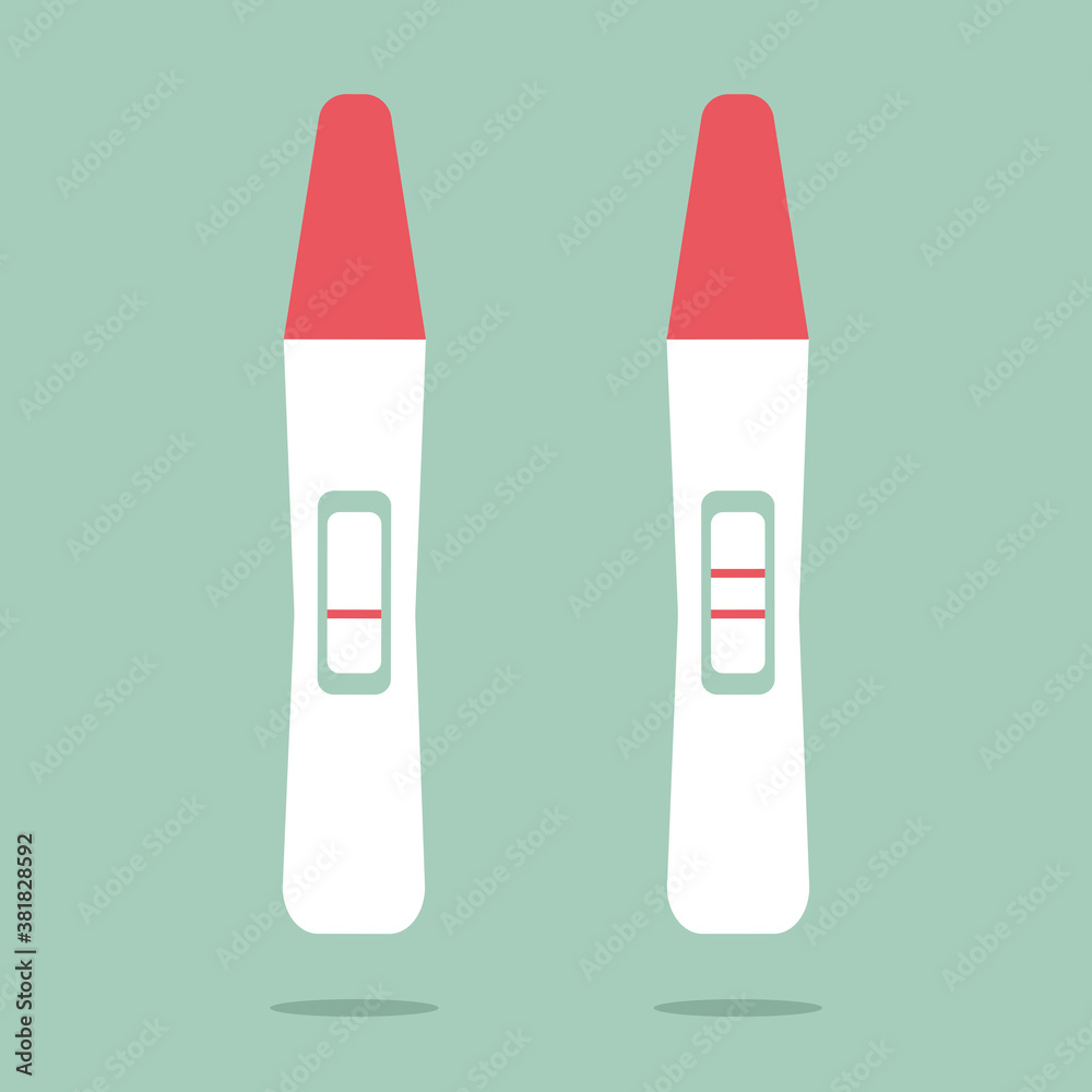 Two pregnancy tests. Positive and negative results. Simple objects on a blue background. Problems with pregnancy, infertility, fertilization, conception. Flat vector illustration Two pregnancy tests. Positive and negative results. Simple objects on a blue background. Problems with pregnancy, infertility, fertilization, conception. Flat vector illustration