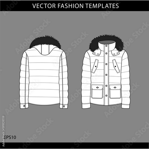 Lightweight puffer jacket. winter jacket isolated. Technical vector sketch. 