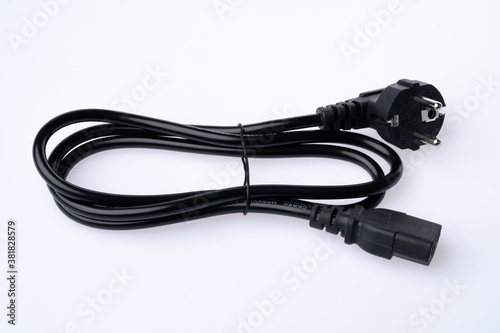 3 pin power cord on white background. High quality photo suuper