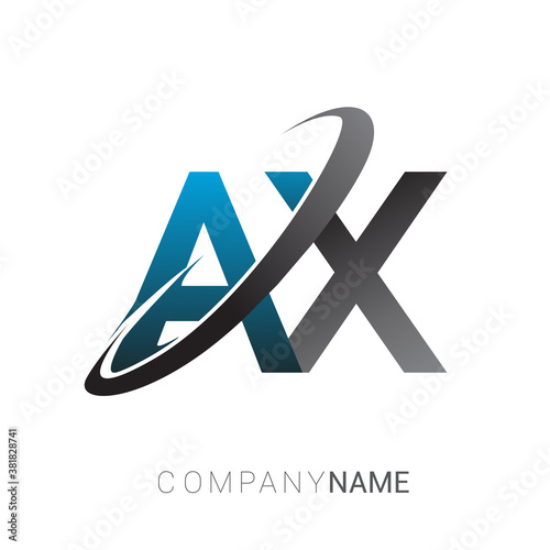 initial letter AX logotype company name colored blue and grey swoosh design. logo design for business and company identity.