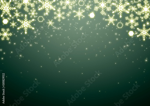 クリスマス 雪の結晶　背景 フレーム イラスト　緑