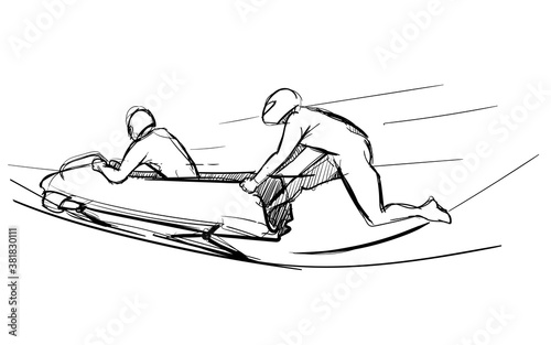 bobsleigh extreme winter sport hand drawn sketches white isolated background photo