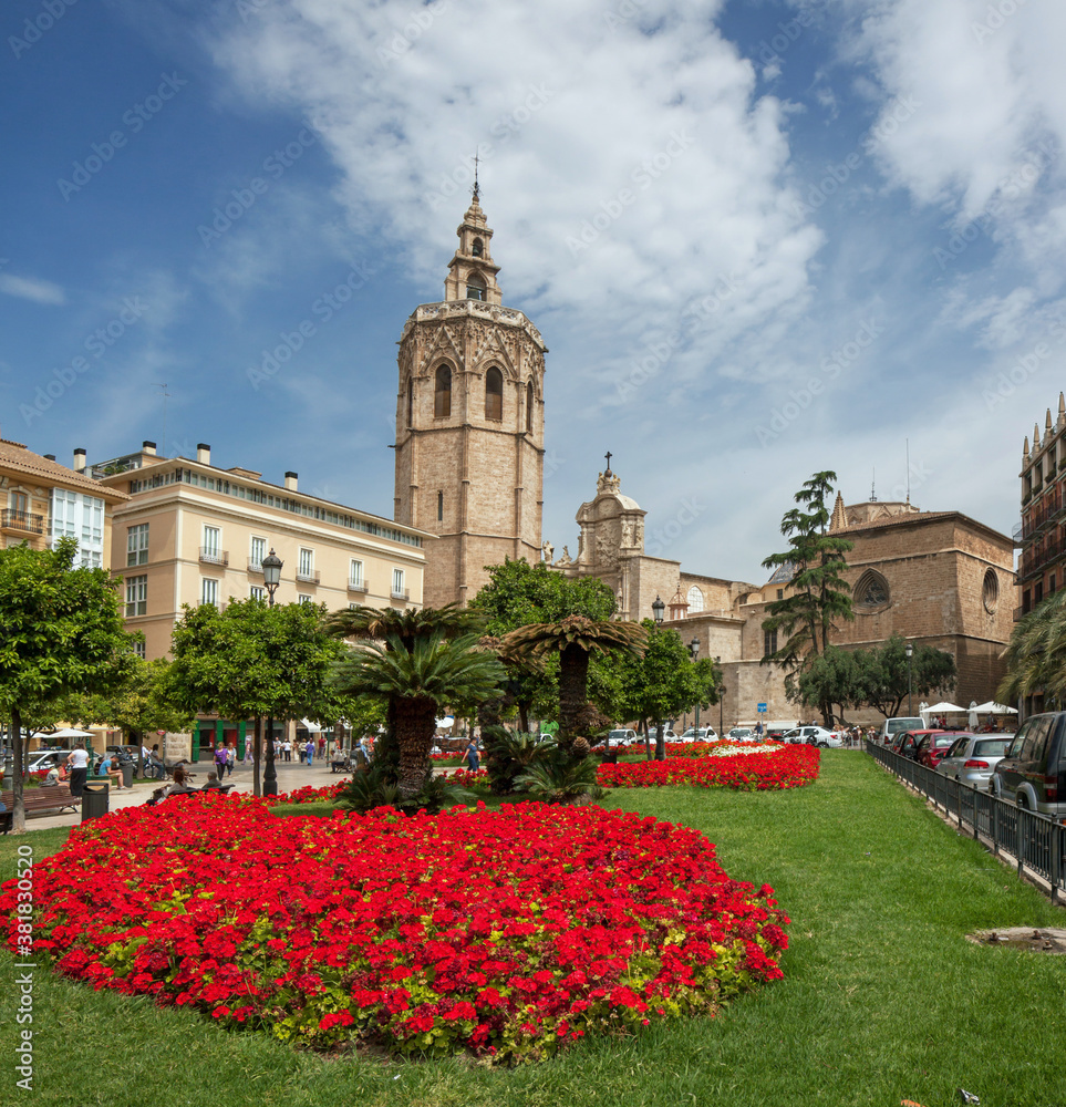 Valencia, Spain: cathedral in the old town, seen from Plaza de la Reina