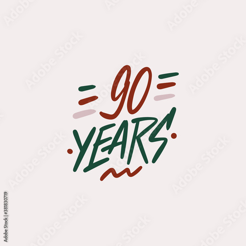 90 years anniversary pictogram vector icon, 90th year birthday logo label.