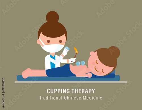 Cupping therapy illustration. Traditional chinese medicine.