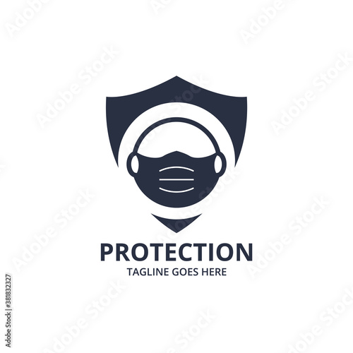Shield protecting Logo Design Template. Illustration vector graphic of shield and face mask  logo design concept. protective antivirus shield to coronavirus, COVID-19, 2019-nCoV infection. 