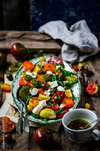 Green beans, tomato and feta salad..style rustic