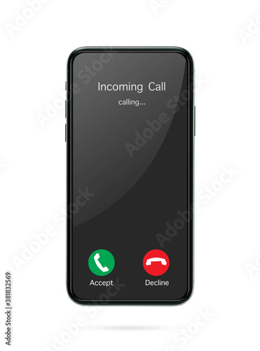 Incoming call phone screen interface. slide to answer, accept button, decline button. smartphone call screen mockup isolated on white background.