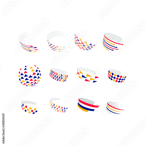 Abstract business logo set. Corporate identity design elements. Network connect, integrate, grow concepts. Science technology, health and medical, market logotype collection. Color Vector brand icons.