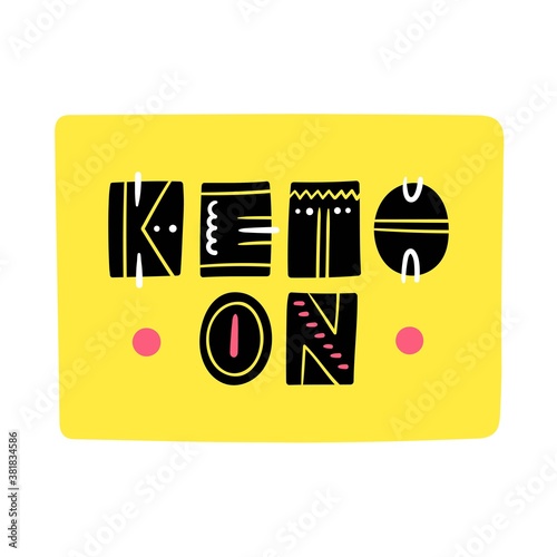 Keto On hand drawn lettering, food label of modern ketogenic diet restriction - Vector illustration isolated, yellow frame for food diary, print, sticker