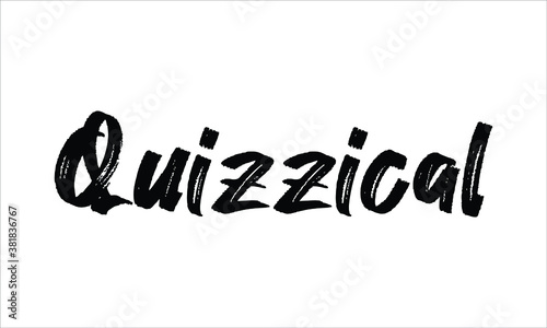 Quizzical Hand drawn Brush Typography Black text lettering words and phrase isolated on the White background