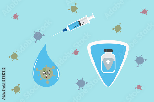 Corona vaccine, cartoon corona virus,Protect