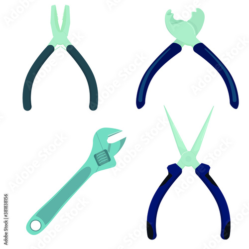 illustration of hand tools for construction and repair on a white background