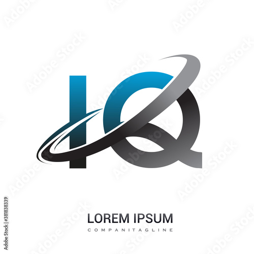 initial letter IQ logotype company name colored blue and grey swoosh design. logo design for business and company identity.