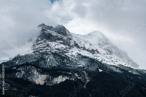 Eiger Northface seen from Grindelwald with first snow