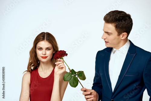 cute man and woman dating relationship red rose lifestyle romance