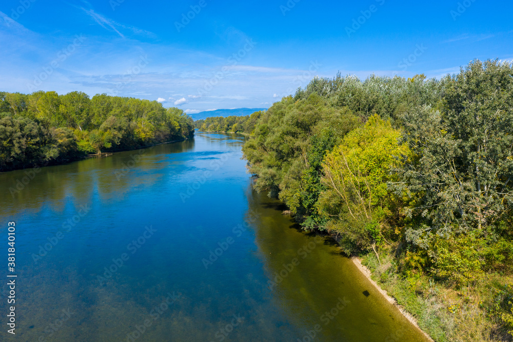 Aerial view of the Sava River near Zagreb