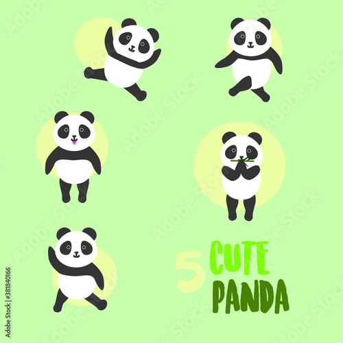 Fototapeta Naklejka Na Ścianę i Meble -  Panda cartoon character.Simple animal cute vector illustration in several posing.