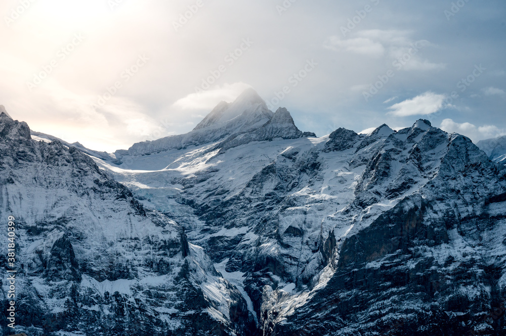 Obraz premium impressive peak of Schreckhorn in first autumn snow
