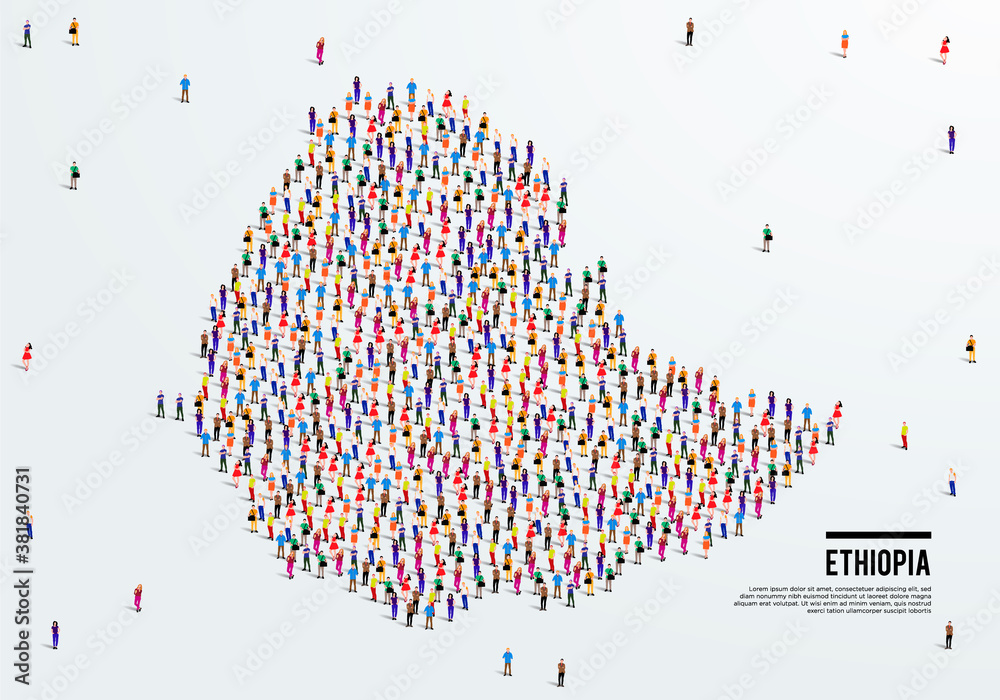 Ethiopia Map. Large group of people form to create a shape of Ethiopia Map.  vector illustration. Stock Vector