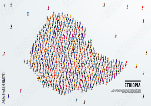 Ethiopia Map. Large group of people form to create a shape of Ethiopia Map. vector illustration.
