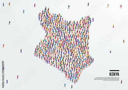 Kenya Map. Large group of people form to create a shape of Kenya Map. vector illustration.