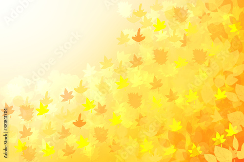 Hello autumn background. Abstract autumn gradient gold yellow orange various leaves texture. Indian summer. Card design with space for text. Beautiful backdrop.