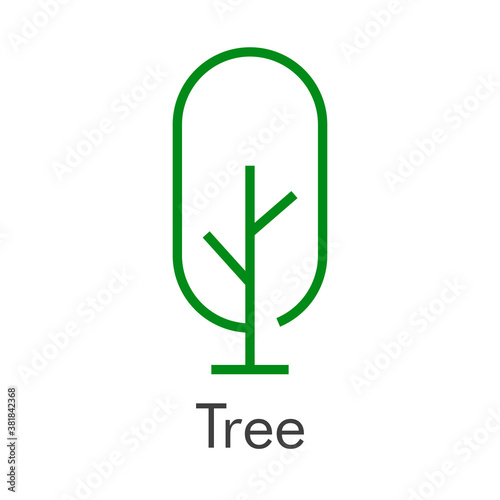 Icono lineal árbol abstracto con ramas en forma de óvalo en color verde