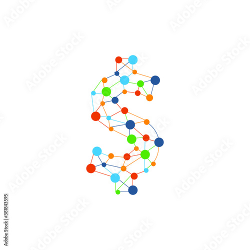  Dollar Sign Money Currency Symbol USD colorful connected dots digital modern flat vector icon logo