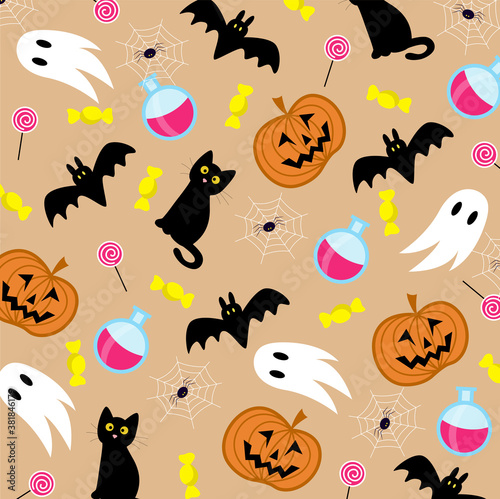 Vector seamless pattern with Halloween attributes