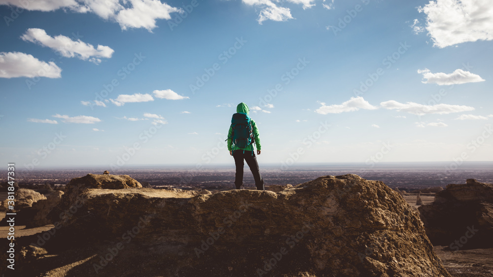 Hiking on sand desert looking at the view