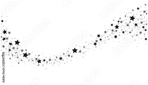 black stars confetti wave on white background