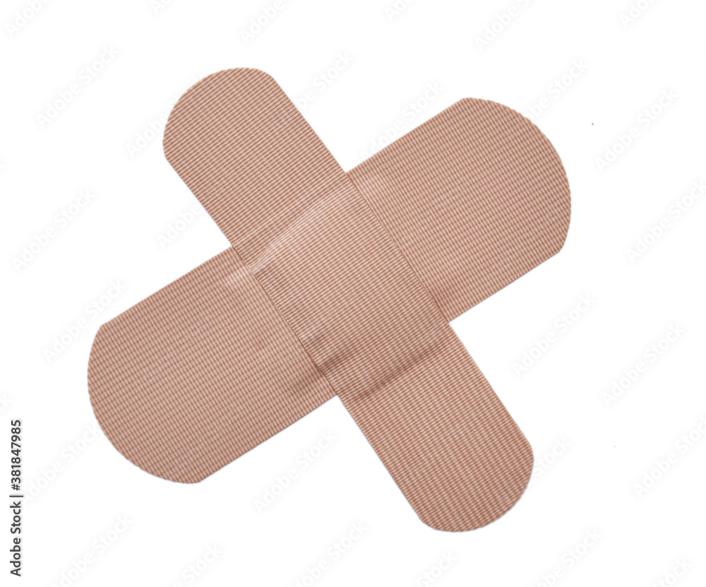 Adhesive bandage plaster or first-aid plaster isolated on white Adhesive bandage plaster or first-aid plaster isolated on white